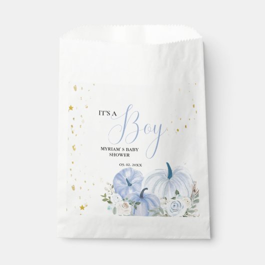 秋ブルーパンプキンフローラボーイベビーシャワー フェイバーバッグ (正面)