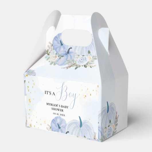 秋ブルーパンプキンフローラボーイベビーシャワー フェイバーボックス (正面サイド)