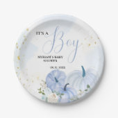 秋ブルーパンプキンフローラボーイベビーシャワー ペーパープレート (正面)