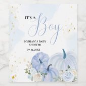 秋ブルーパンプキンフローラボーイベビーシャワー ワインラベル (シングルラベル)