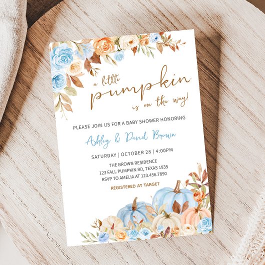 秋ブルーパンプキンベビーシャワー 招待状