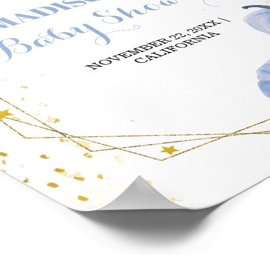 秋ブルーパンプキンボーイベビーシャワーウェルカムサイン ポスター (角)