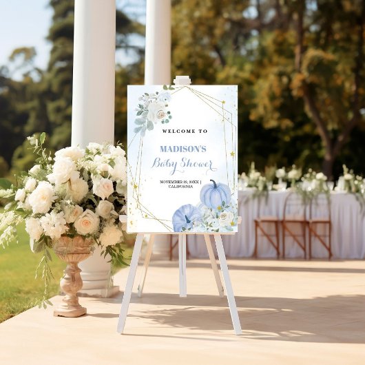 秋ブルーパンプキンボーイベビーシャワーウェルカムサイン ポスター