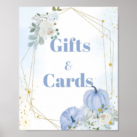 秋ブルーパンプキンボーイベビーシャワーギフト&カードサイン ポスター (正面)