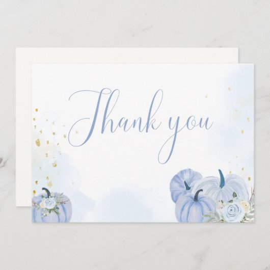 秋ブルーパンプキンボーイベビーシャワーサンキューカード 案内状 (正面/裏面)