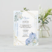 秋ブルーパンプキンボーイベビーシャワーパーティーメニューカード 招待状 (スタンド正面)