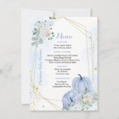 秋ブルーパンプキンボーイベビーシャワーパーティーメニューカード 招待状 (正面)