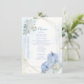 秋ブルーパンプキンボーイベビーシャワーパーティーメニューカード 招待状 (スタンド正面)