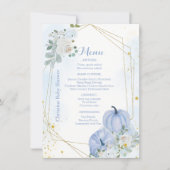 秋ブルーパンプキンボーイベビーシャワーパーティーメニューカード 招待状 (正面)