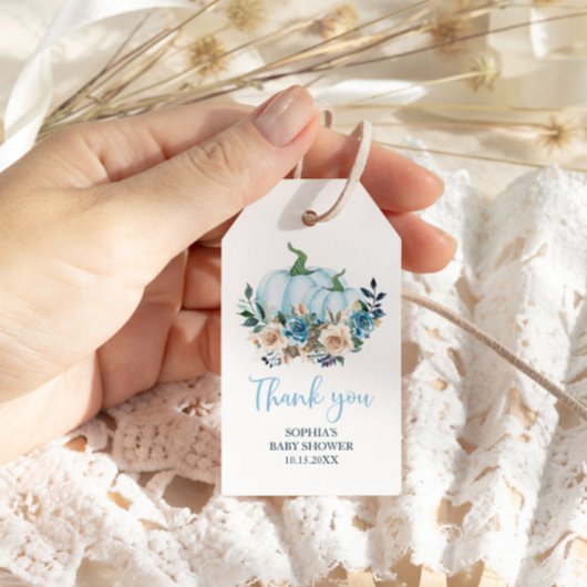 秋ブルーパンプキンボーイベビーシャワー ギフトタグ