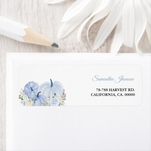 秋ブルーパンプキンボーイベビーシャワー ラベル (インサイチュ)