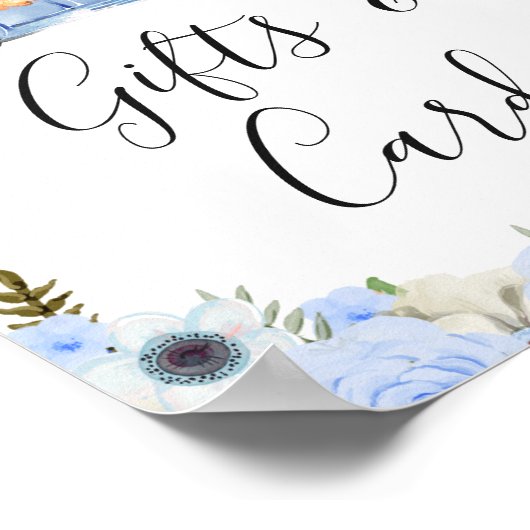 秋ブルーフローラパンプキントラックベビーシャワーサイン ポスター (角)