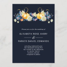 秋ブルーフローラパンプキン結婚式招待状