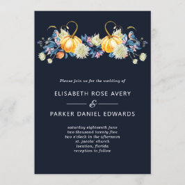 秋ブルーフローラパンプキン結婚式招待状 招待状