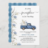 秋ブルーフローラリトルカボチャートラック赤ちゃんシャワー 招待状 (正面/裏面)