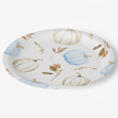 秋ブルーホワイトカボチャ赤ちゃんシャワー ペーパープレート (アングル)