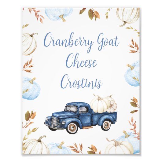 秋ブルーボーイズかぼちゃのトラックベビーシャワーサイン フォトプリント (正面)