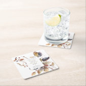 秋ブルー金ゴールド葉レッドクリスチャン結婚バイブル スクエアペーパーコースター (インサイチュ)