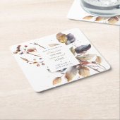 秋ブルー金ゴールド葉レッドクリスチャン結婚バイブル スクエアペーパーコースター (アングル)