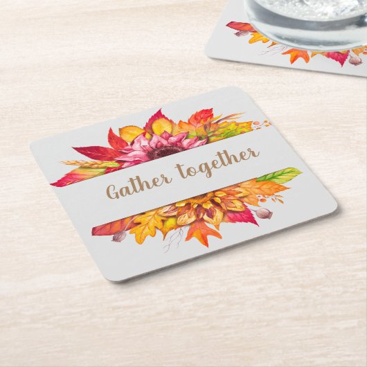 秋ブーケサンクスギビングカスタム スクエアペーパーコースター (アングル)