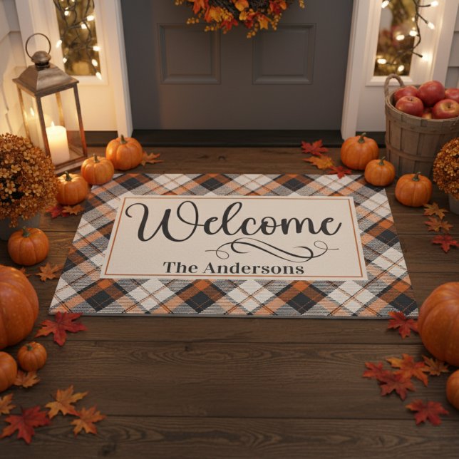 秋プレイドカスタム歓迎 ドアマット (Fall Plaid Custom Welcome Doormat)