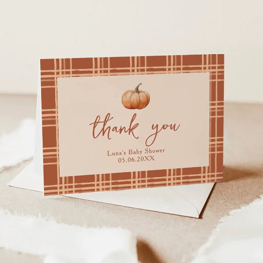 秋プレイドカボチャの小さな赤ちゃんシャワーを折り畳んだ サンキューカード