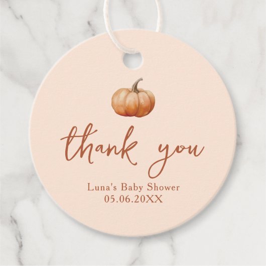 秋プレイドカボチャの小さな赤ちゃんシャワー フェイバータグ (正面)
