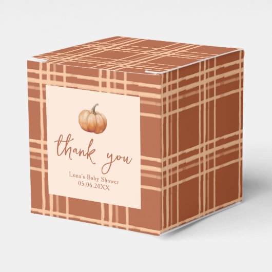 秋プレイドカボチャの小さな赤ちゃんシャワー フェイバーボックス (正面サイド)