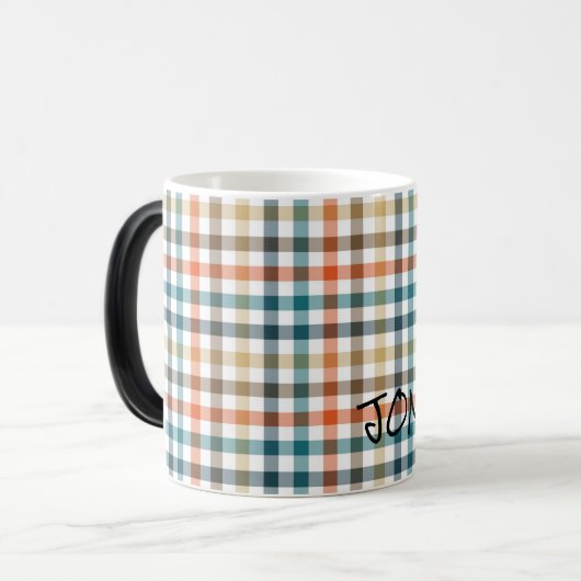 秋プレイド名前をカスタムするデザイナの色 モーフィングマグカップ (正面左)
