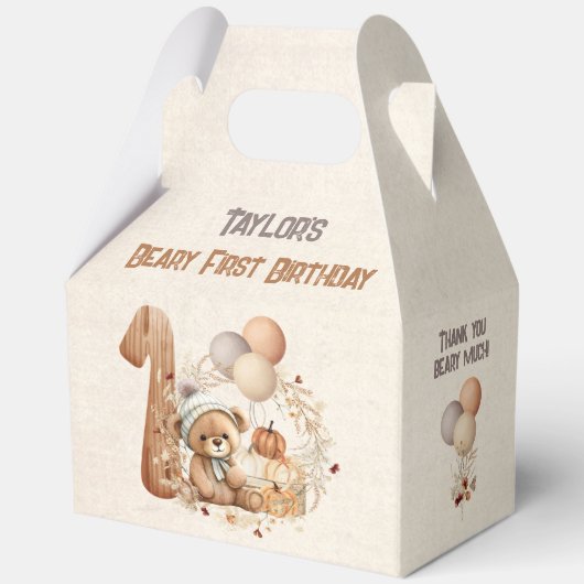 秋ベアーカボチャ男の子1歳の誕生日ラージ フェイバーボックス (裏面)