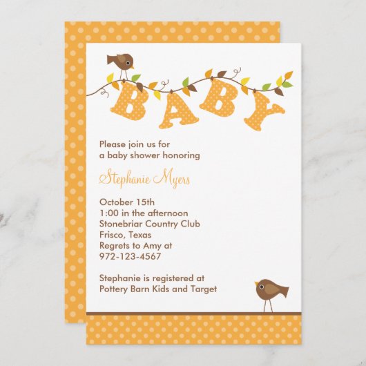 秋ベビーつる植物招待状 招待状 (正面/裏面)