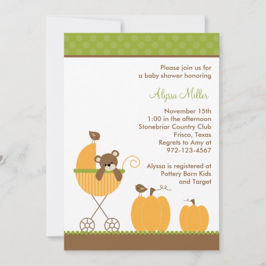 秋ベビーカーベビーシャワー招待状 招待状 (正面)