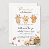 秋ベビークローザライン赤ちゃんシャワー招待。 招待状 (正面/裏面)