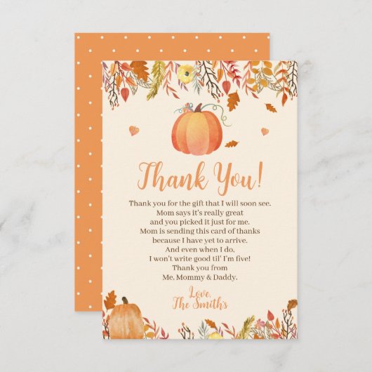 秋ベビーシャワーサンキューカード サンキューカード (正面/裏面)