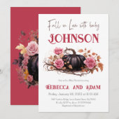 秋ベビーシャワーブラックパンプキンフローラ秋テーマ 招待状 (正面/裏面)