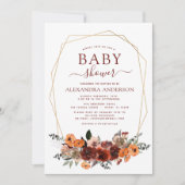 秋ベビーシャワーブルゴーニュ金ゴールドフローラ 招待状 (正面)