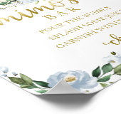 秋ベビーシャワーブルー金ゴールドミモサバー標識 ポスター (角)