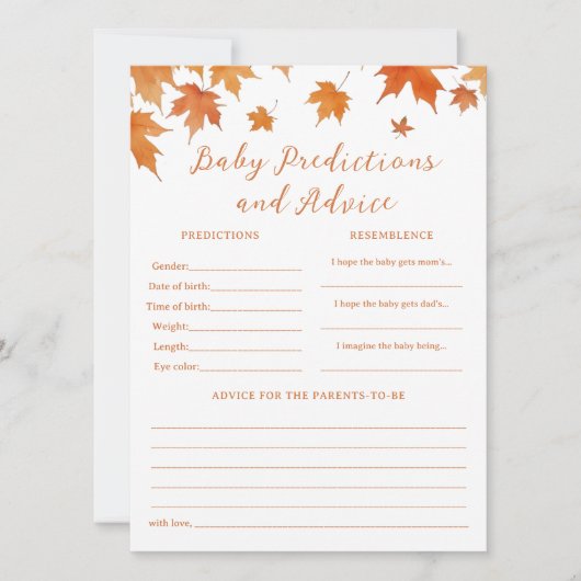 秋ベビーシャワーベビー予測ゲームカード 招待状 (正面)