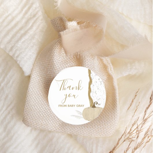 秋ベビーシャワーホワイトカボチャ ラウンドシール