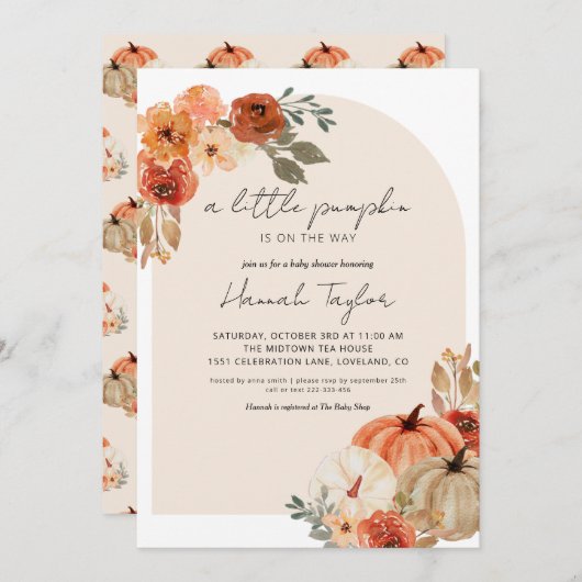 秋ベビーシャワーリトルカボチャ 招待状 (正面/裏面)