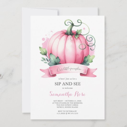秋ベビーシャワーリトルカボチャsipと表示 招待状 (正面)