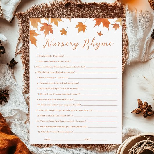 秋ベビーシャワー子供部屋韻ゲームカード 招待状