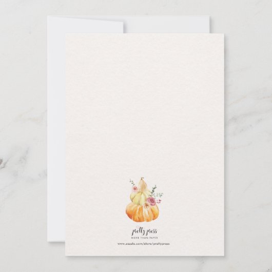 秋ベビーシャワー小さなかぼちゃが途中にある 招待状 (裏面)