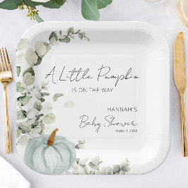 秋ベビーシャワー小さなかぼちゃ青 ペーパープレート