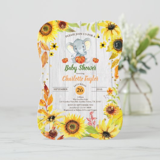 秋ベビーシャワー招待ヒマワリゾウ 招待状 (スタンド正面)