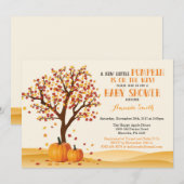 秋ベビーシャワー招待状カードの木離れと 招待状 (正面/裏面)
