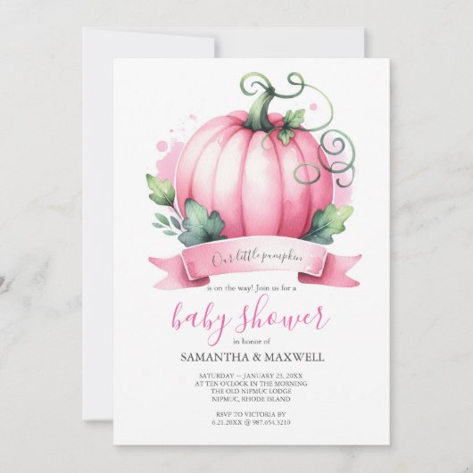 秋ベビーシャワー招待状リトルカンプキンガール 招待状 (正面)