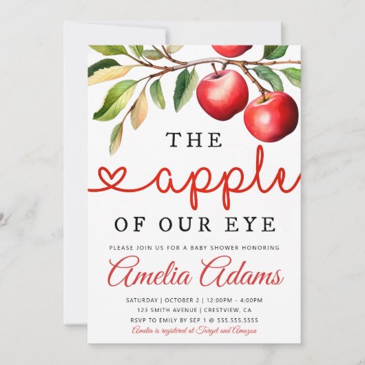 秋ベビーシャワー招待状、アップルオブザウアイズベビー 招待状 (正面)