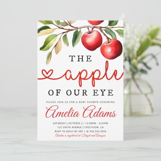 秋ベビーシャワー招待状、アップルオブザウアイズベビー 招待状 (スタンド正面)
