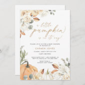秋ベビーシャワー招待状、小さなカボチャInv 招待状 (正面/裏面)